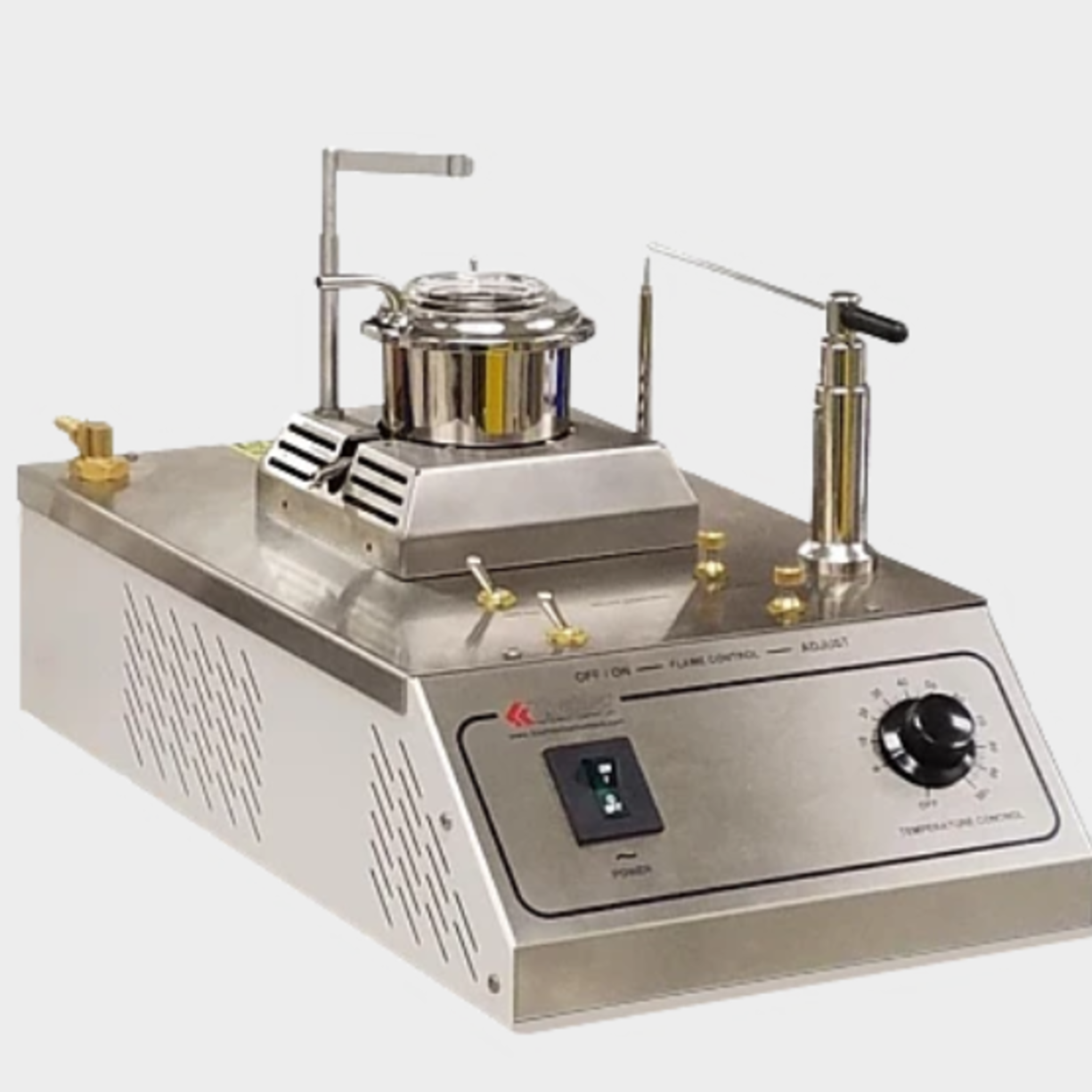 Supports the following standards: ASTM D1310, ASTM D3143, AASHTO T79  For determination flash and fire points of liquids at temperatures of up to 325°F (163 °C) and flash points of cutback asphalts at temperatures of less than 200°F (93 °C) as per test methods ASTM D1310, D3143 and related test specifications.  Determines Tag Open-Cup flash point of liquid products and cutback asphalts. Includes sample test cup, plated brass liquid bath with constant level overflow, pivoting ignition taper with pilot light and reference bead, pivoting thermometer holder, heater and base.  Electrically heated model is equipped with stepless variable heat control for accurate control of temperature rate of rise per specification. Gas heated model also available.  Includes Tag Open Cup Flash Point Tester, borosilicate glass sample cup, liquid bath with constant level overflow and manual.  Order leveling device and draft shield separately. Order necessary ASTM 9C mercury thermometer.