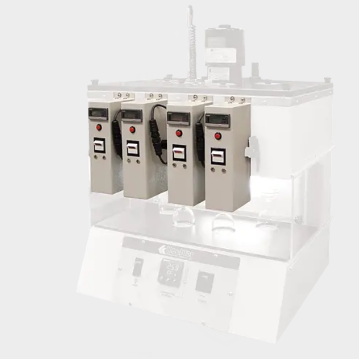 Automatic Timers for Saybolt Viscosity Bath Supports the following standards: ASTM D88, ASTM D244, ASTM E102, AASHTO T72  At the push of a button, the automatic timer starts the sample flow, senses the 60mL end point and digitally records and displays the efflux time in 0.1 seconds resolution with an accuracy of 0.05%. Automatic timing improves testing accuracy and convenience, eliminating the chain and cork assembly and the need to manually time each sample. One to four automatic timers can be fitted to the H-2166A Saybolt vicosity bath.